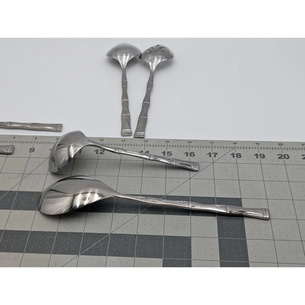 Bamboo‎ Stainless Flatware Serving  Utensil Lot Korea